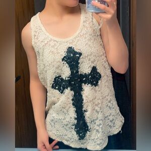 Maurice's Pullover Lace Tank Top Blouse Ivory Sleeveless Size Large